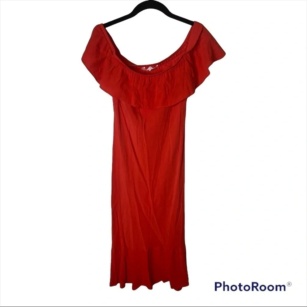 Veronica Beard Oleta Off Shoulder Ruffle Midi Dress Orange Size 0